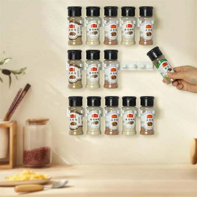 2pcs Wall-Mounted Grey Plastic Spice Rack – Adhesive Jar Holder